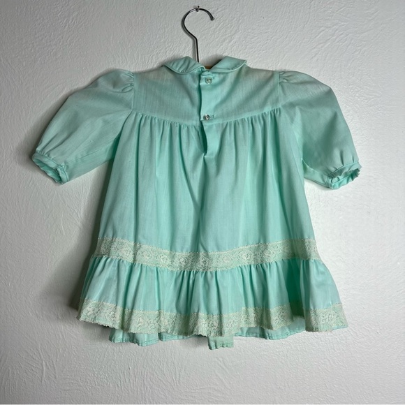Vintage Polly Flinders Green Hand Smocked Lace Trim Circle Dress Size 2 Toddler - Picture 12 of 12